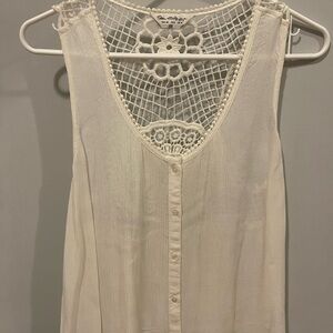 Crochet-Back Cream Button-Front Women’s Tank Top